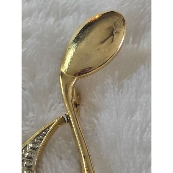 Rhinestone Musical Note Brooch Gold Tone Elegant Lapel Pin Jewelry - Picture 5 of 6